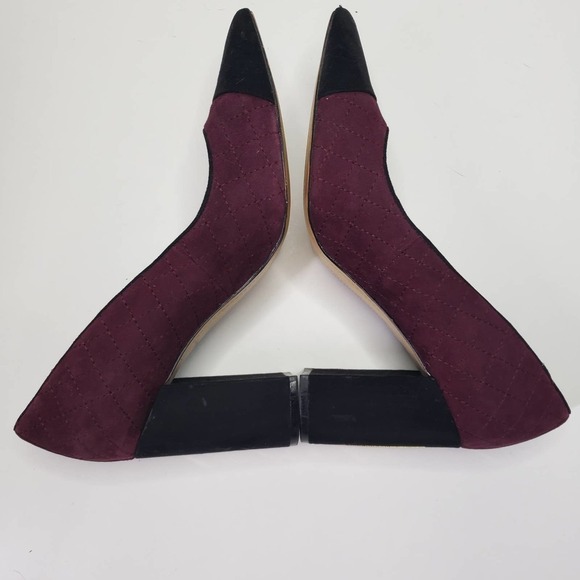 Tommy Hilfiger Violin Pump 10 Quilted Suede Block Heel Burgundy Black - Picture 6 of 10